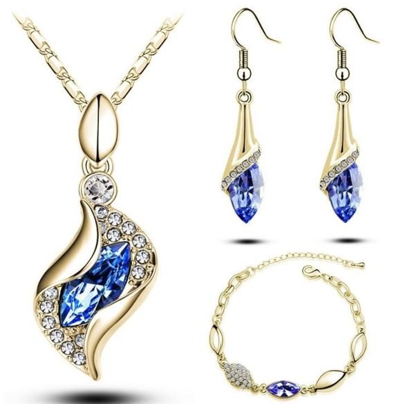 Hermoso Set Collar + Aretes + Pulsera Mujer Chapado Cristal Austriaco