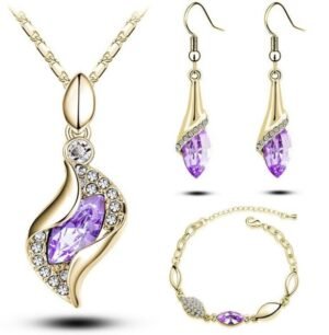 Hermoso Set Collar + Aretes + Pulsera Mujer Chapado Cristal Austriaco