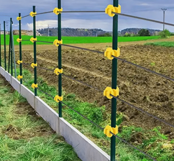 Aislador de cerca eléctrica en T para poste acero X 100 unidades en color amarillo